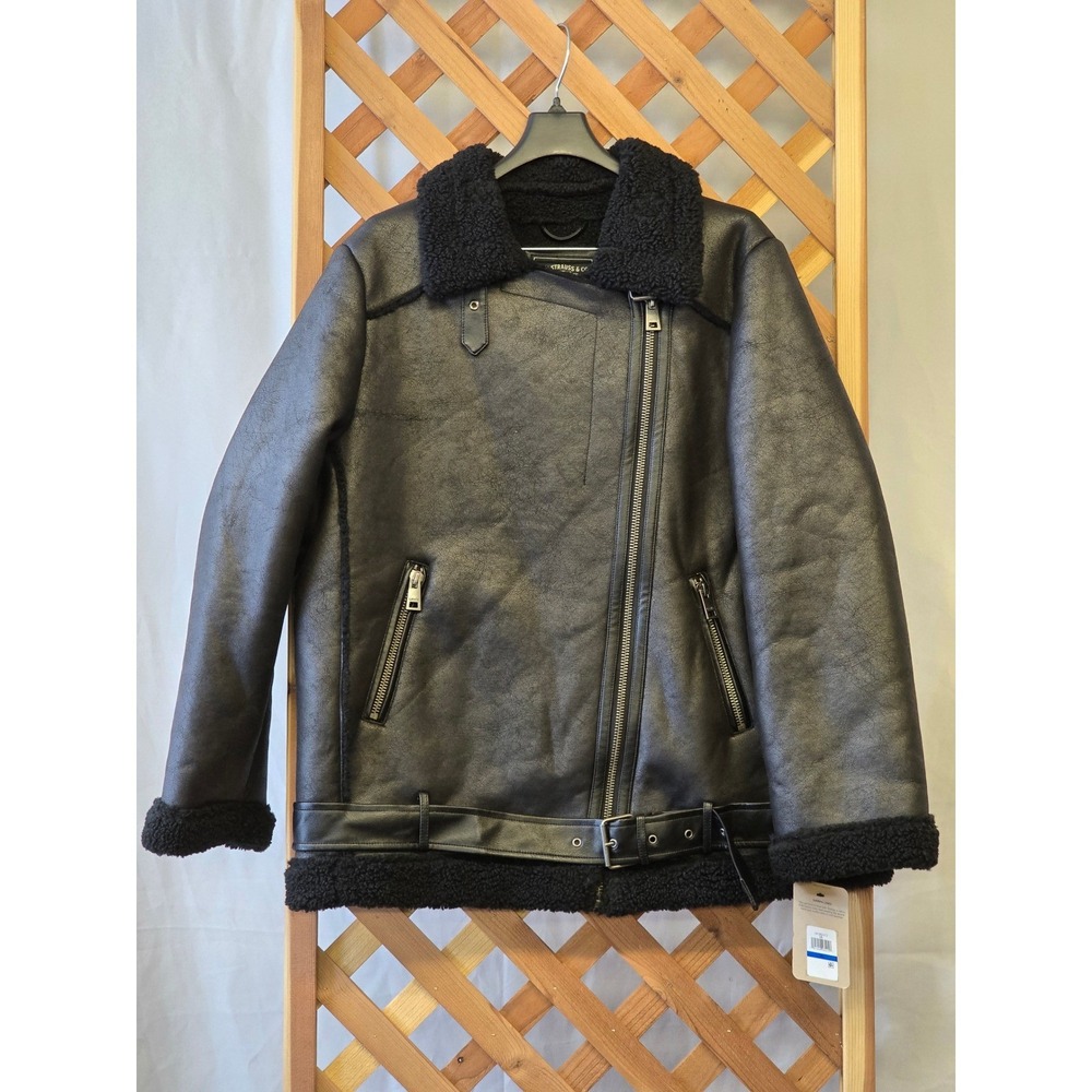Levi Strauss & Co. Aviator Biker Moto Jacket Womens XL Black Sherpa - NEW